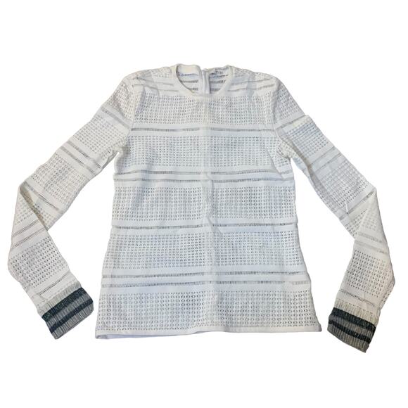 Tibi white long sleeve eyelete crewneck blouse size 0 - Picture 11 of 11